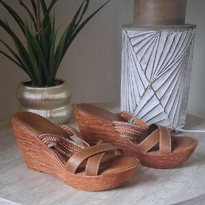Italian Shoemakers Tan Wedge Sandals